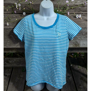 L-RL Lauren Active Ralph Lauren Blue Striped Top Sz Large Short Sleeve Shirt Tee